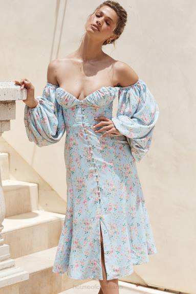 vestiario esso House of CB Hope, prendisole midi Bardot floreale blu X44T608