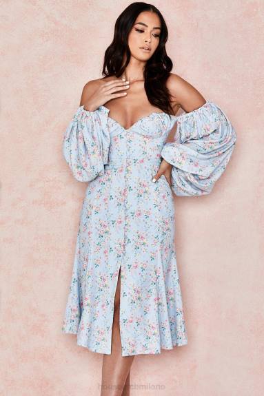 vestiario esso House of CB Hope, prendisole midi Bardot floreale blu X44T608