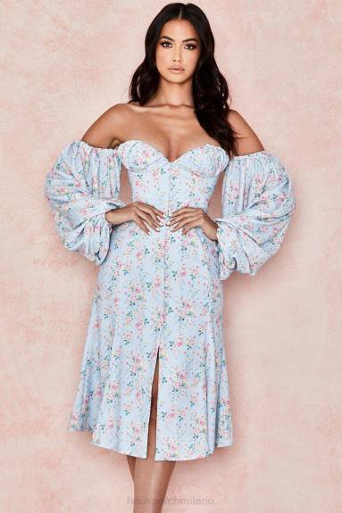 vestiario esso House of CB Hope, prendisole midi Bardot floreale blu X44T608