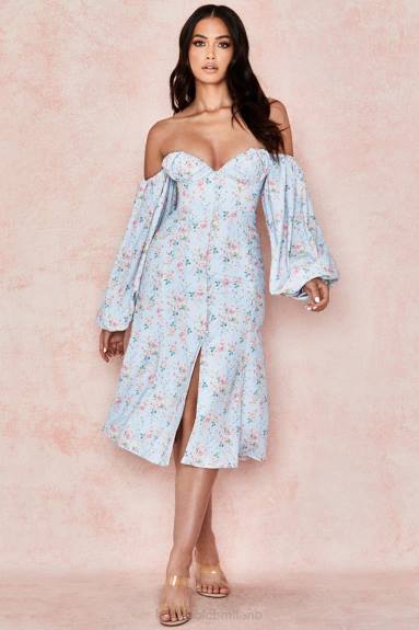 vestiario esso House of CB Hope, prendisole midi Bardot floreale blu X44T608