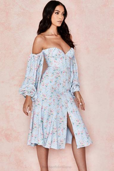 vestiario esso House of CB Hope, prendisole midi Bardot floreale blu X44T608