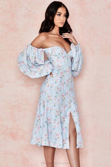 vestiario esso House of CB Hope, prendisole midi Bardot floreale blu X44T608