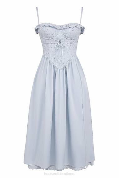 vestiario esso House of CB Jaime prendisole midi in morbido pizzo anglais blu X44T213