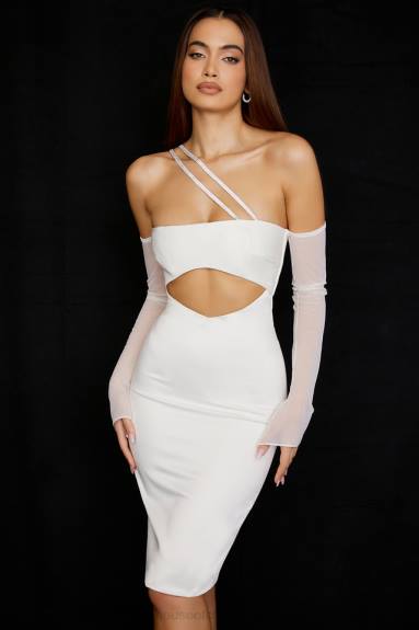 vestiario esso House of CB Loulou abito midi ritagliato in raso avorio X44T519