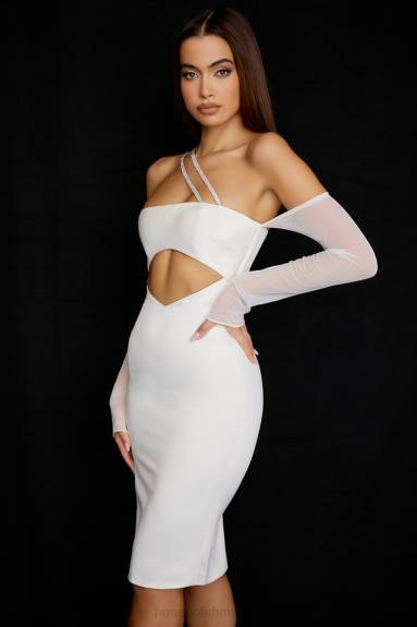 vestiario esso House of CB Loulou abito midi ritagliato in raso avorio X44T519
