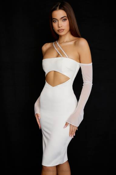 vestiario esso House of CB Loulou abito midi ritagliato in raso avorio X44T519