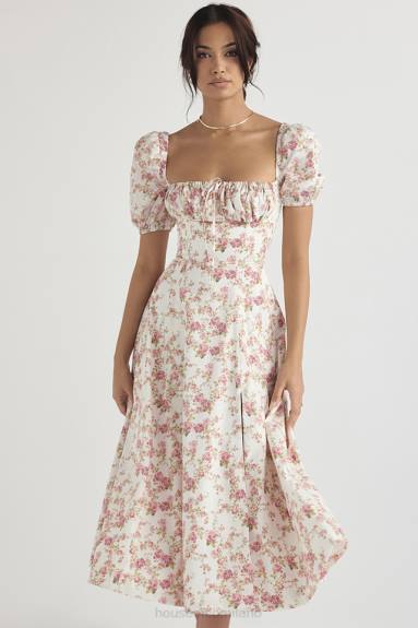 vestiario esso House of CB Prendisole midi con maniche a sbuffo e stampa di rose Tallulah X44T427