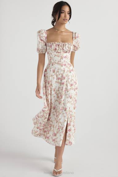 vestiario esso House of CB Prendisole midi con maniche a sbuffo e stampa di rose Tallulah X44T427