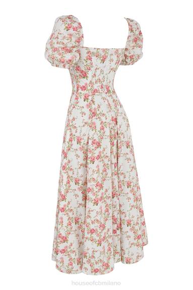 vestiario esso House of CB Prendisole midi con maniche a sbuffo e stampa di rose Tallulah X44T427