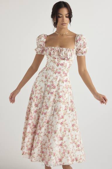 vestiario esso House of CB Prendisole midi con maniche a sbuffo e stampa di rose Tallulah X44T427