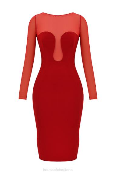 vestiario esso House of CB abito midi Darcy scarlatto con scollo profondo X44T109