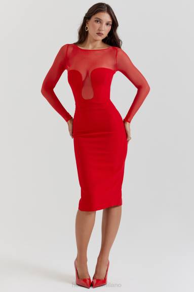vestiario esso House of CB abito midi Darcy scarlatto con scollo profondo X44T109