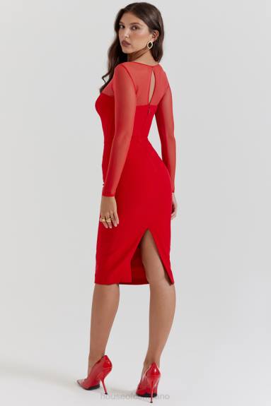 vestiario esso House of CB abito midi Darcy scarlatto con scollo profondo X44T109