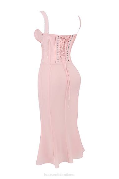 vestiario esso House of CB abito midi Syrah in morbido pizzo color pesca con retro X44T135