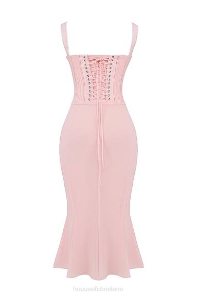 vestiario esso House of CB abito midi Syrah in morbido pizzo color pesca con retro X44T135