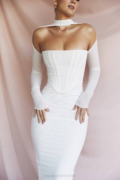 vestiario esso House of CB abito midi con corsetto in rete bianca milarose X44T484
