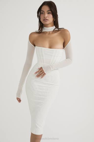 vestiario esso House of CB abito midi con corsetto in rete bianca milarose X44T484