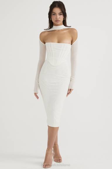 vestiario esso House of CB abito midi con corsetto in rete bianca milarose X44T484