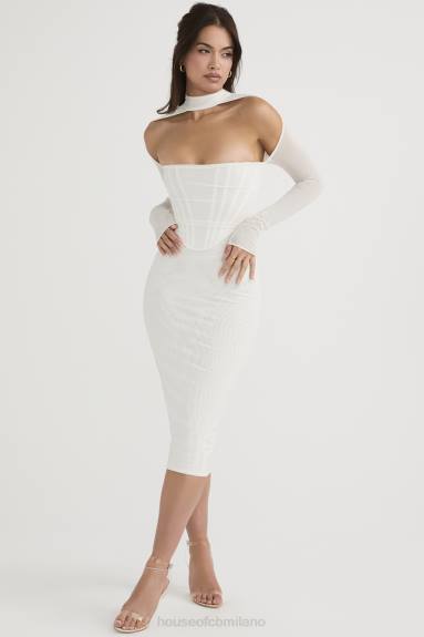 vestiario esso House of CB abito midi con corsetto in rete bianca milarose X44T484