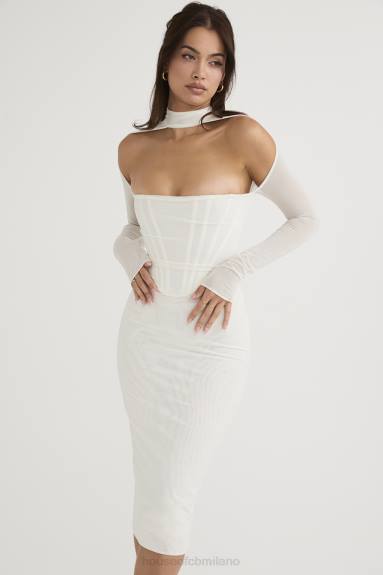 vestiario esso House of CB abito midi con corsetto in rete bianca milarose X44T484