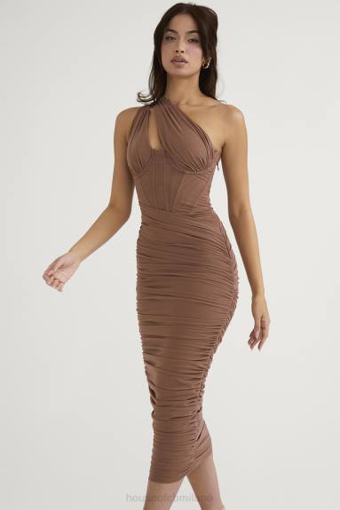 vestiario esso House of CB abito midi con taglio asimmetrico mocha di valentina X44T488