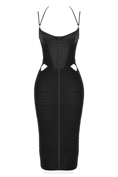 vestiario esso House of CB abito midi maya nero con volant X44T502