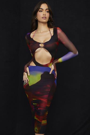 vestiario esso House of CB abito midi ritagliato con stampa marina X44T532