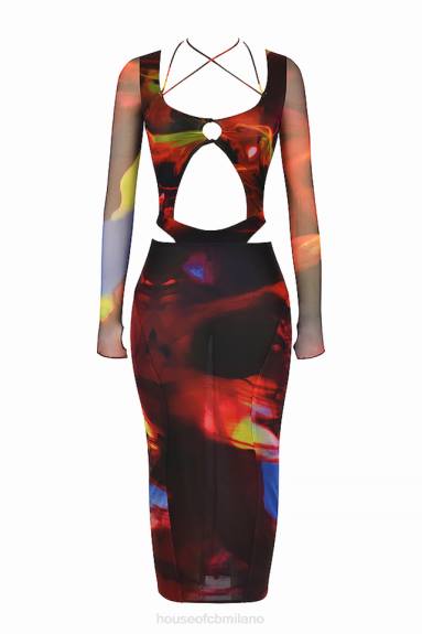 vestiario esso House of CB abito midi ritagliato con stampa marina X44T532