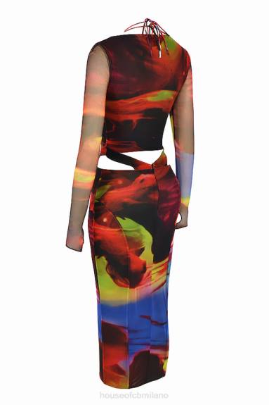 vestiario esso House of CB abito midi ritagliato con stampa marina X44T532