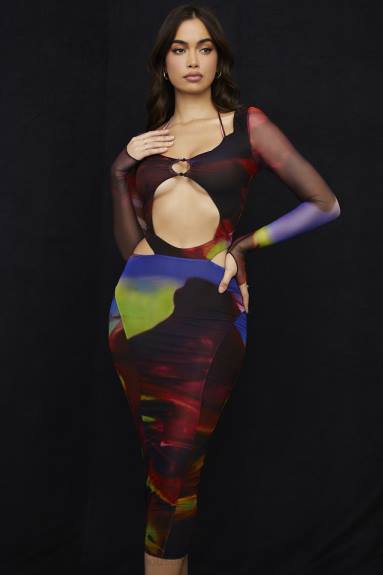 vestiario esso House of CB abito midi ritagliato con stampa marina X44T532