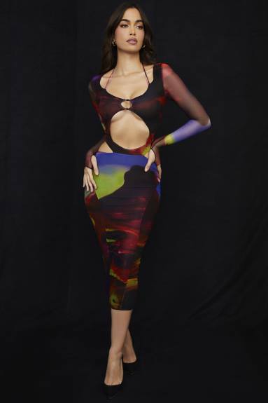 vestiario esso House of CB abito midi ritagliato con stampa marina X44T532
