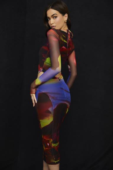vestiario esso House of CB abito midi ritagliato con stampa marina X44T532