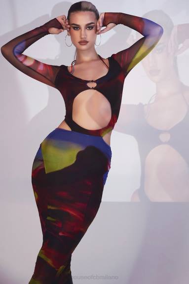 vestiario esso House of CB abito midi ritagliato con stampa marina X44T532