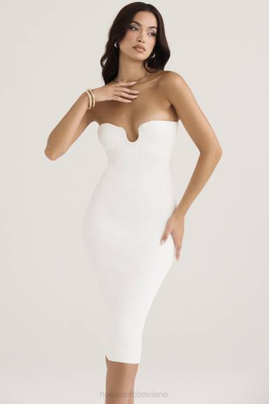 vestiario esso House of CB abito midi senza spalline in maglia a coste bianco oriana X44T444