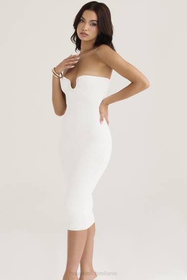 vestiario esso House of CB abito midi senza spalline in maglia a coste bianco oriana X44T444