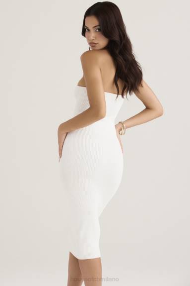 vestiario esso House of CB abito midi senza spalline in maglia a coste bianco oriana X44T444