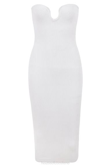 vestiario esso House of CB abito midi senza spalline in maglia a coste bianco oriana X44T444