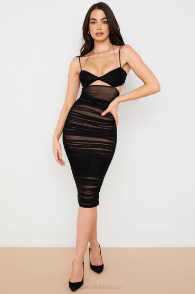 vestiario esso House of CB abito midi tibi nero con increspature ritagliate X44T579