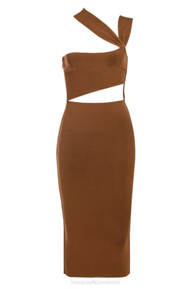 vestiario esso House of CB aina abito midi con fasciatura ritagliata marrone chiaro X44T598