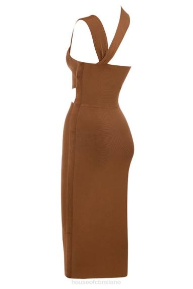 vestiario esso House of CB aina abito midi con fasciatura ritagliata marrone chiaro X44T598