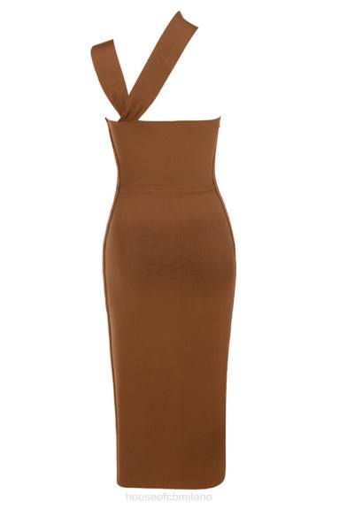 vestiario esso House of CB aina abito midi con fasciatura ritagliata marrone chiaro X44T598