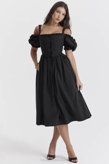 vestiario esso House of CB prendisole midi silvana nero con maniche a sbuffo X44T225
