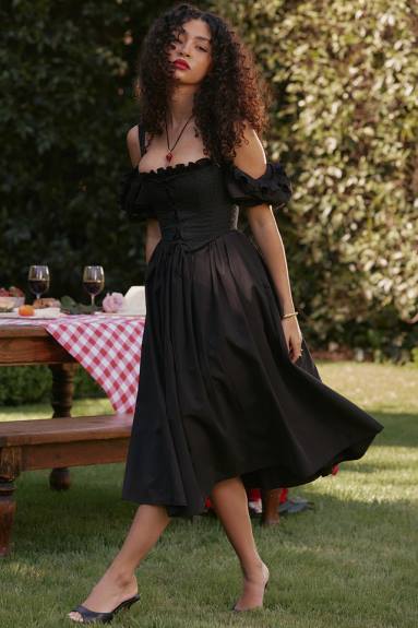 vestiario esso House of CB prendisole midi silvana nero con maniche a sbuffo X44T225
