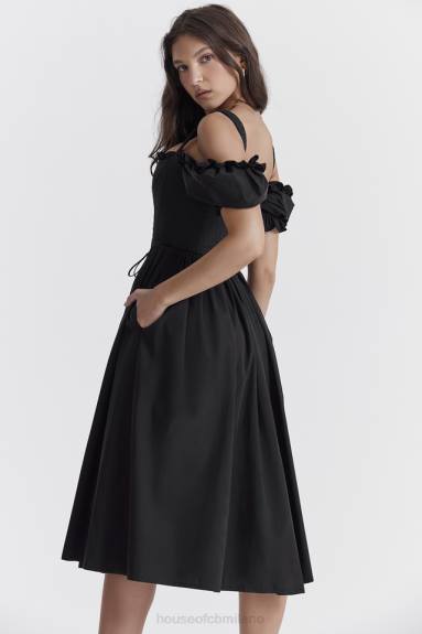 vestiario esso House of CB prendisole midi silvana nero con maniche a sbuffo X44T225