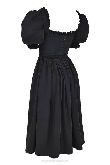 vestiario esso House of CB prendisole midi silvana nero con maniche a sbuffo X44T225