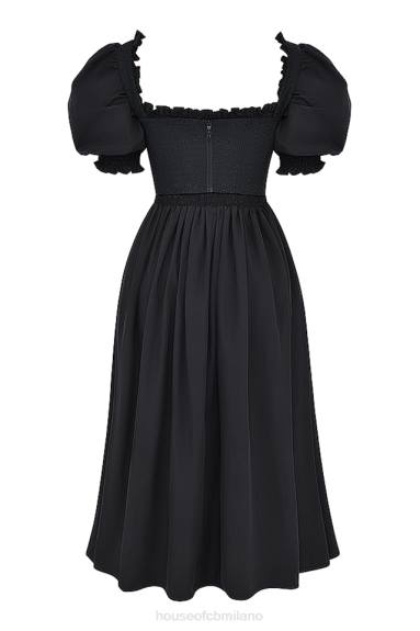 vestiario esso House of CB prendisole midi silvana nero con maniche a sbuffo X44T225