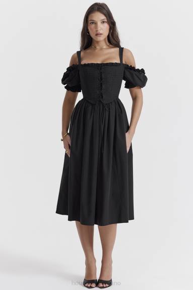 vestiario esso House of CB prendisole midi silvana nero con maniche a sbuffo X44T225