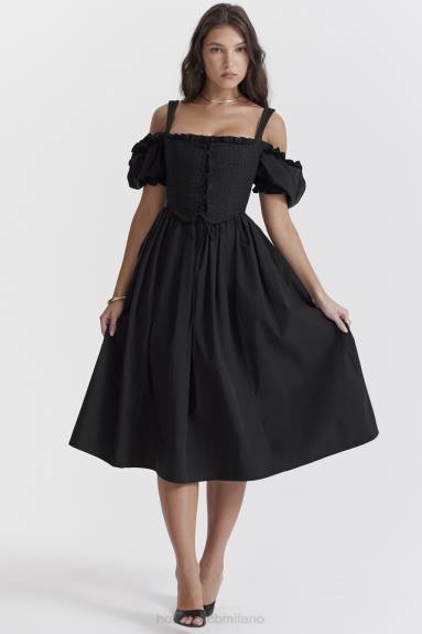 vestiario esso House of CB prendisole midi silvana nero con maniche a sbuffo X44T225