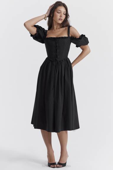 vestiario esso House of CB prendisole midi silvana nero con maniche a sbuffo X44T225