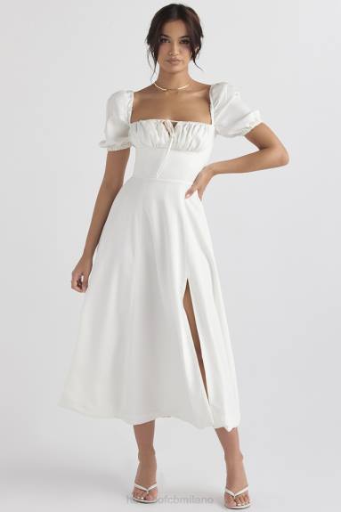 vestiario esso House of CB prendisole midi tallulah bianco con maniche a sbuffo X44T440